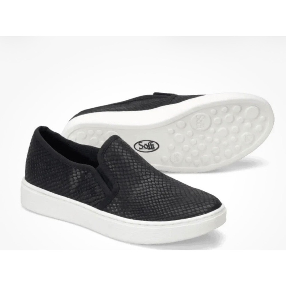 Sofft‎ Somers Slip On Sneakers Womens 7.5 Black Snakeskin Leather Casual Flat